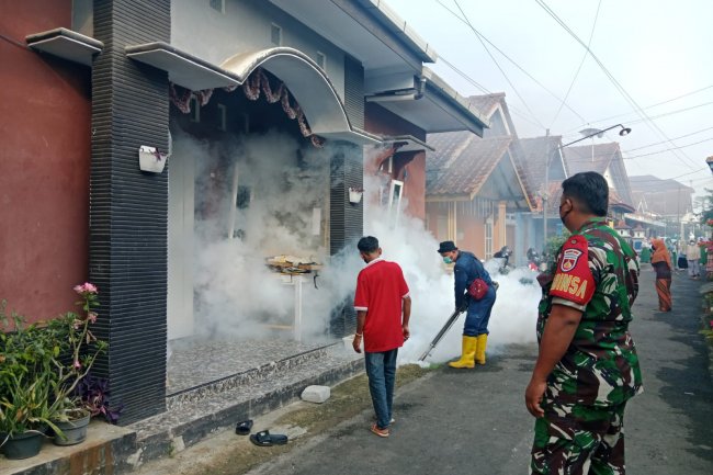 Basmi Sarang Nyamuk, Babinsa Dampingi Kegiatan Fogging